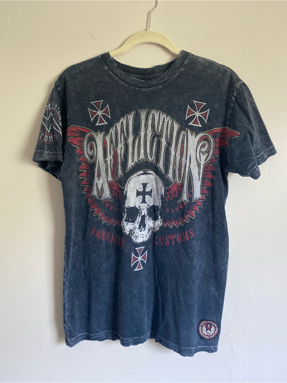 Affliction T Shirt Md Skull Acid Wash Distressed Grunge Mall Goth Y2K Concert